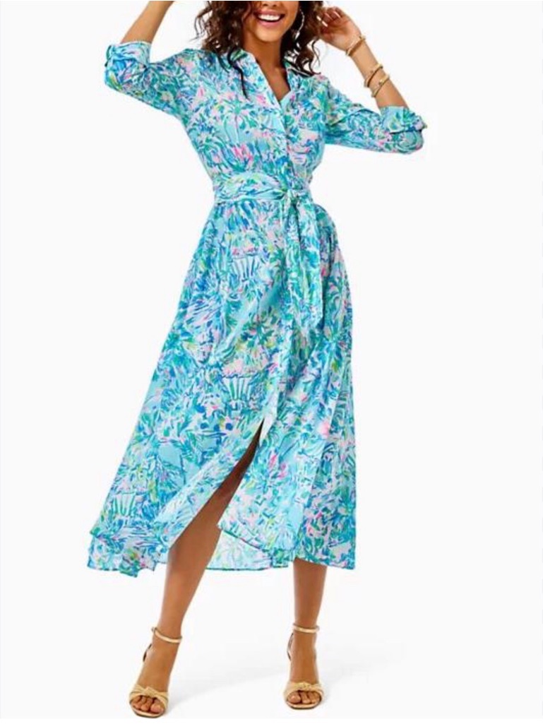Lilly Pulitzer Light Blue Floral Maxi Shirt Dress